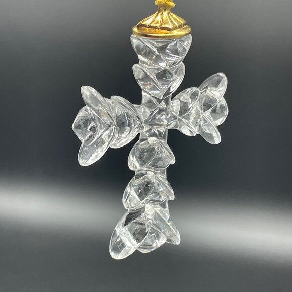 Gorham Lead Crystal Germany Cross Glass Ornament with Gold Tassel - Picture 2 of 6
